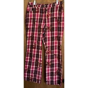 Oilily Women's Floral Red Plaid Pants Wide Leg Euro 44 US 14 Boho Hippie Vtg